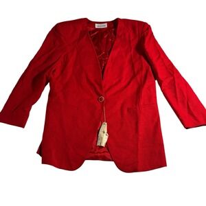 Vintage‎ Casual Corner Jacket Blazer Womens Size 12 Solid Red 1 Button